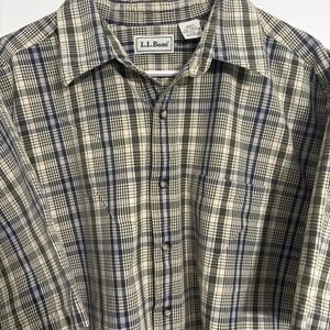 L.L. Bean Men's Short Sleeve Button-Upgrren Blue Plaid L Tall
